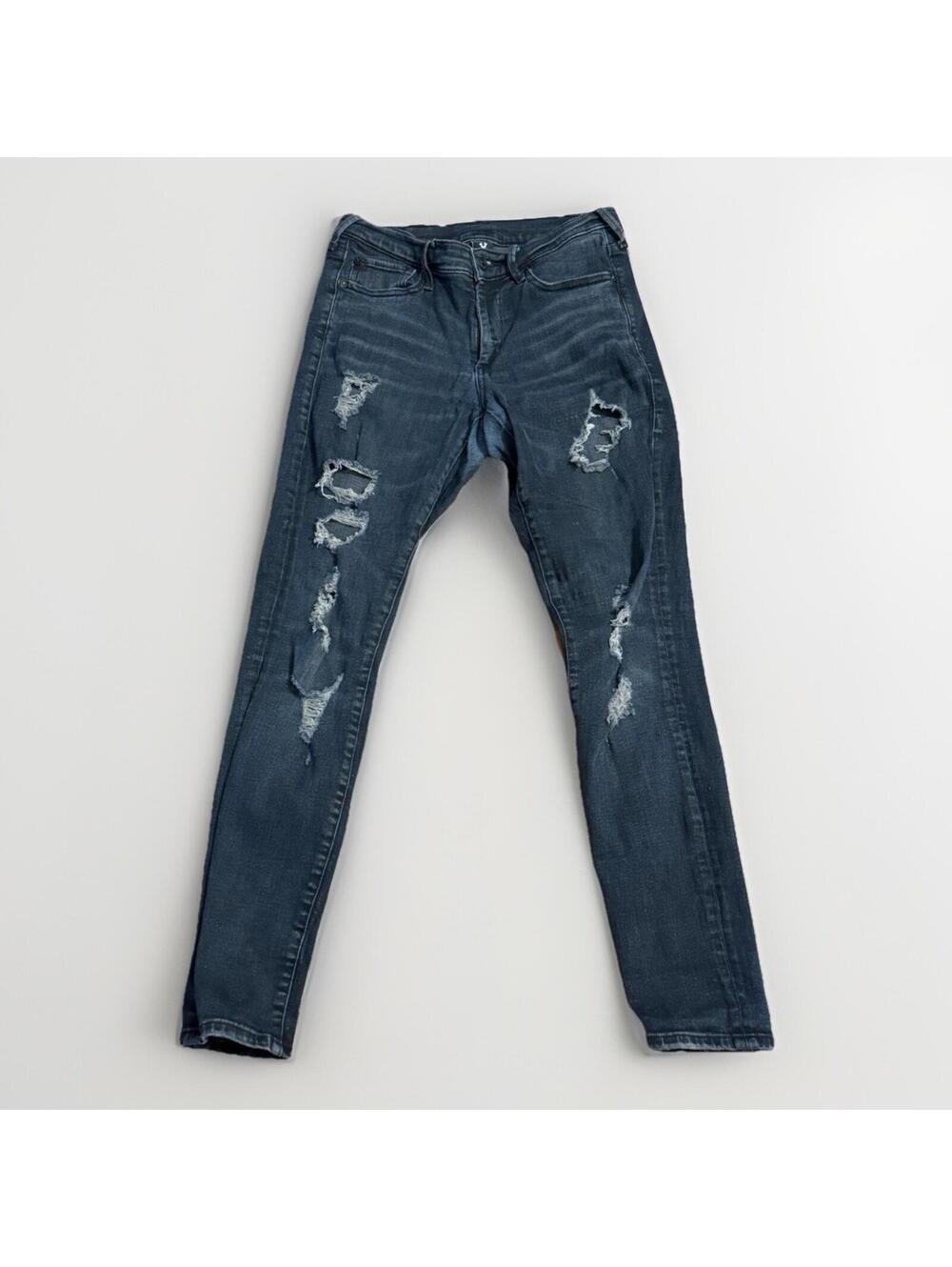True Religion Women’s Halle Mid Rise Super Skinny Jeans Blue Distressed Size 27